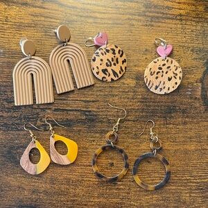 Set of Stylish Earrings with Animal Print and Geometric Designs